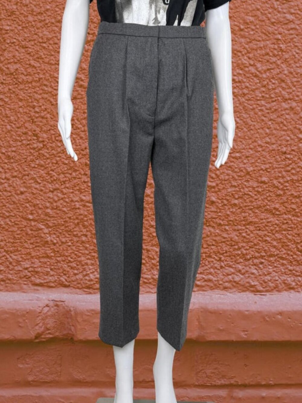 Vintage Wool Trousers Grey High Waist Tailored Pants Classic Slacks Small